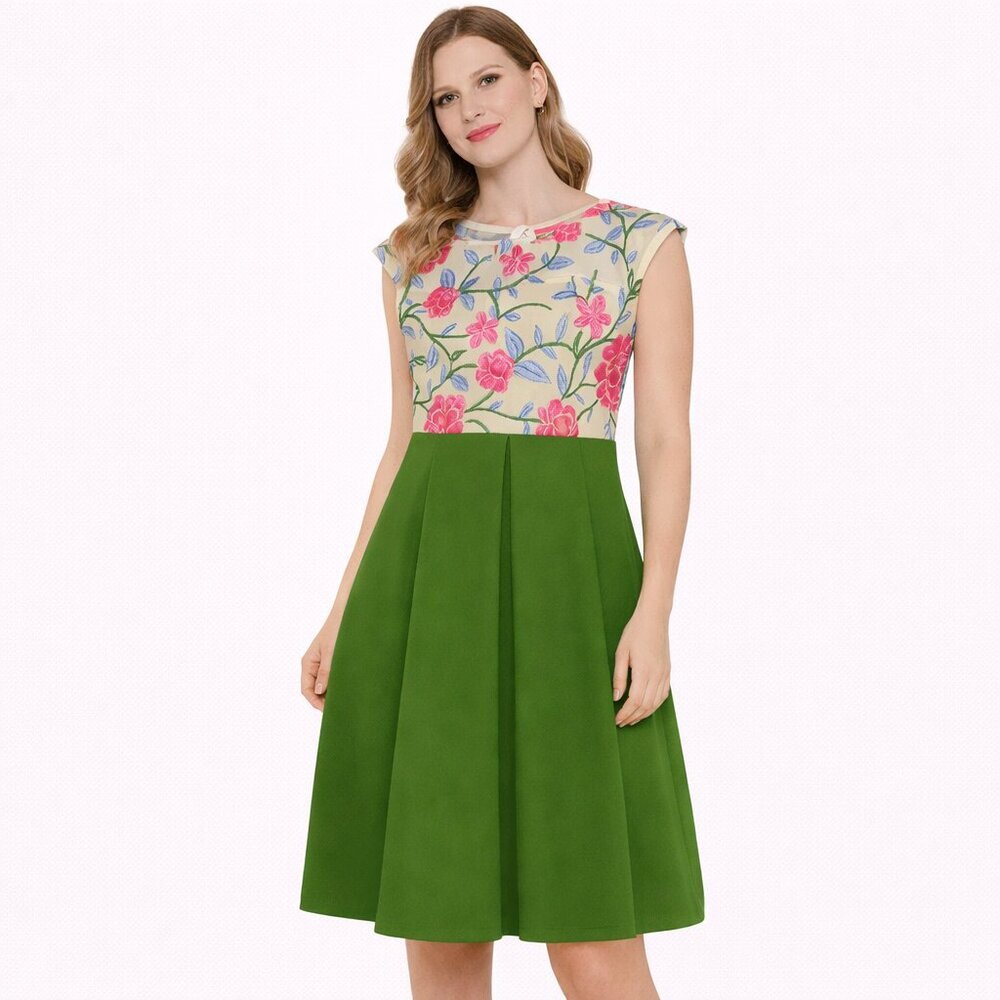 Beck Shine Floral Sleeveless Mini dress Size: S Green an